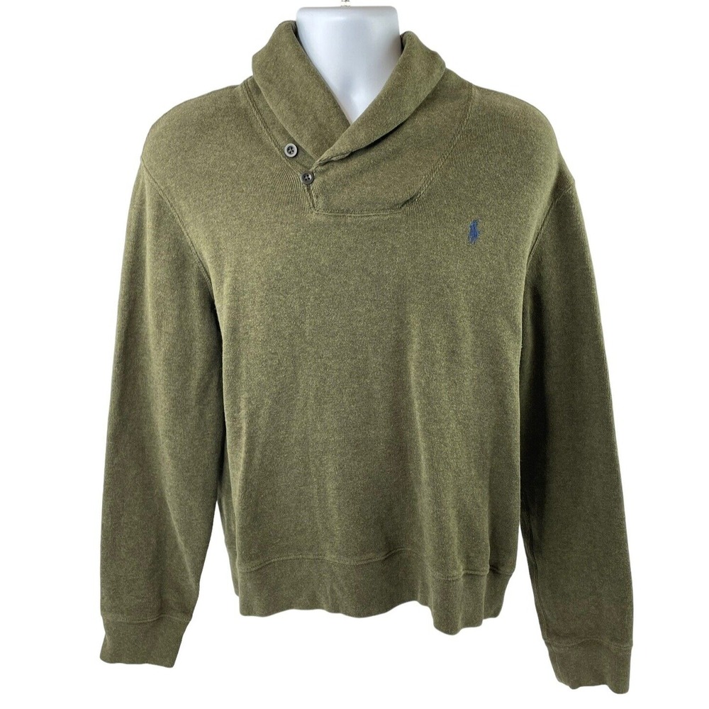VTG Polo Ralph Lauren Sweater Mens Large Green Shawl Loop Collar Pullover